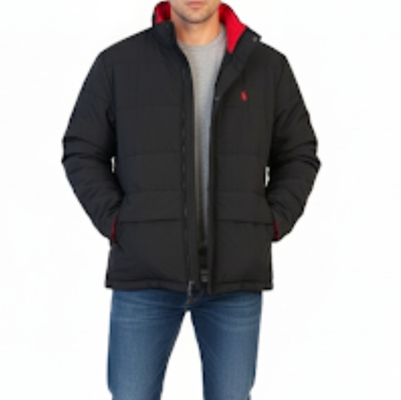 Vintage Polo Ralph Lauren 2 IN 1 Puffer Down Reversible Jacket Red/Black XL - Picture 1 of 16